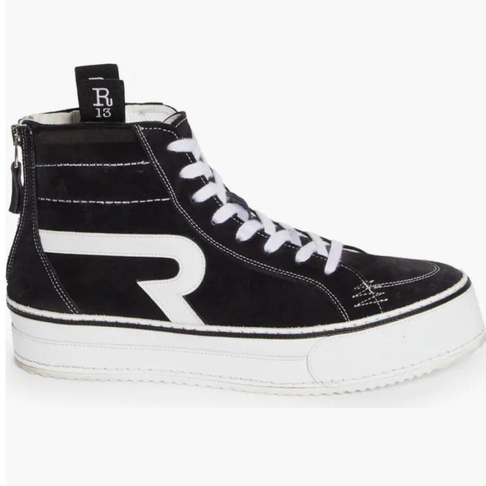 R13 Black and White Rogue Platform High-Top Sneakers